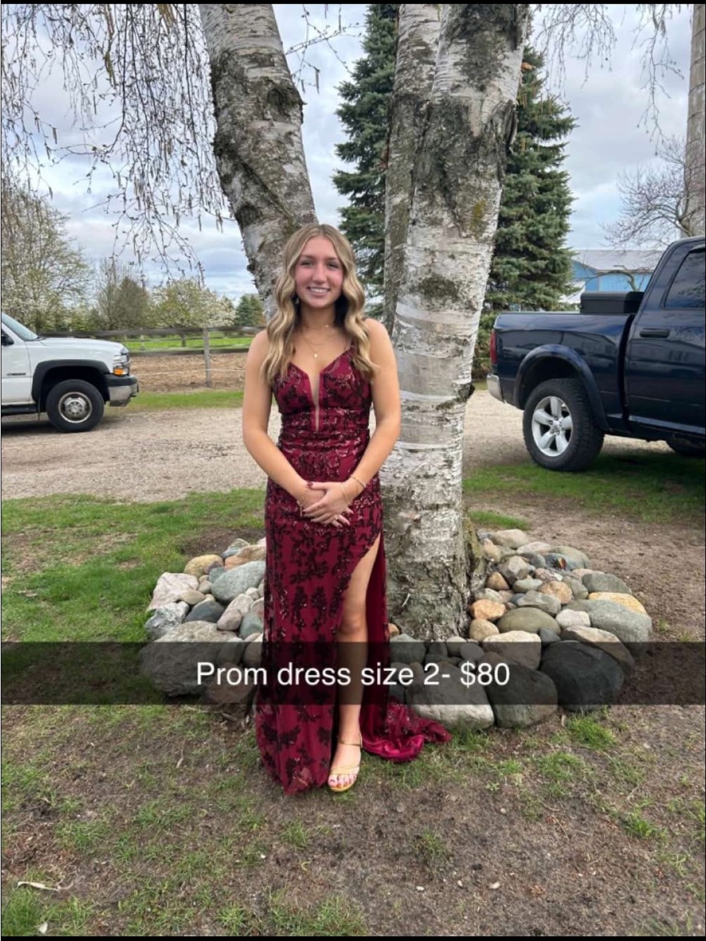 Elegant Burgundy Lace Prom Dress with Thigh Slit